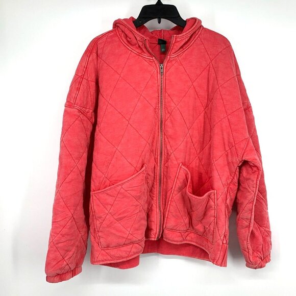 Wild Fable Jacket Pink Quilted Full Front Zip Hooded - Picture 1 of 13